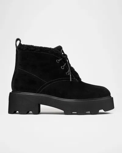 Tory Burch Desert Shearling-lined Suede Boots In Black