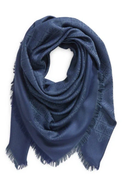 Tory Burch Diamond Dot Jacquard Wool & Silk Traveler Scarf In Blue