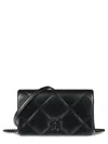 Tory Burch Diamond Quilted Black Chain Wallet With Powder Coating In Black