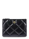 Tory Burch Diamond Quilted Black Pouch With Glossy Finish In Black