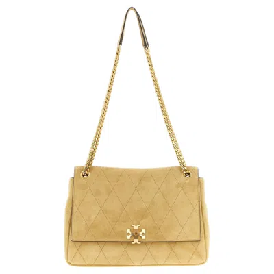 Pre-owned Tory Burch Diamond-quilted Calfskin Shoulder Bag � Beige In Brown