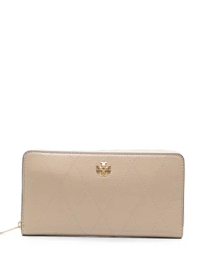 Tory Burch Diamond-quilted Leather Wallet In Neutral
