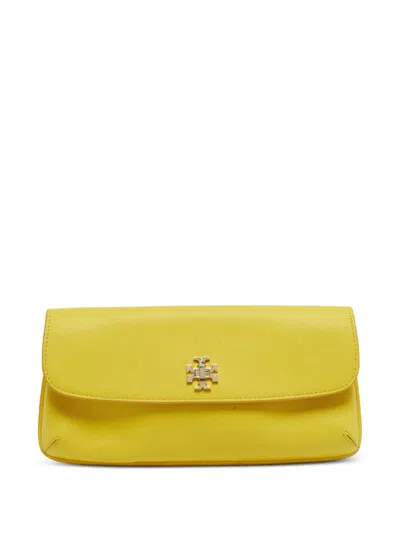Pre-owned Tory Burch Diana Leather Clutch Bag In Yellow
