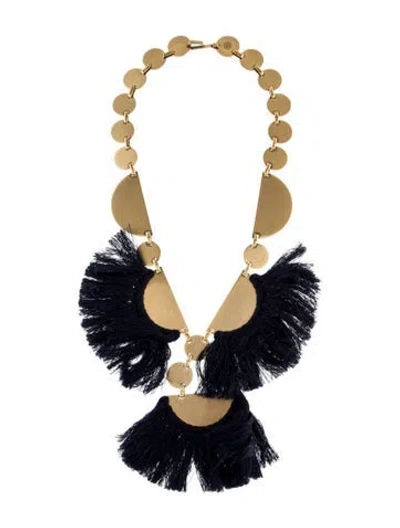 Pre-owned Tory Burch Disc Fringe Statement Collar Necklace, 21" In Blue