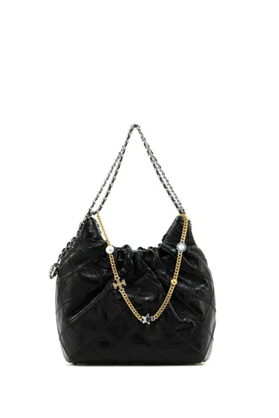 Tory Burch Distressed Mini Hobo Handbag In Black