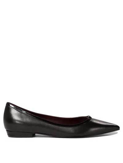 Tory Burch Double T Buckle Pointed Toe Flat In Black