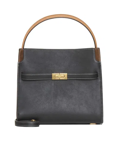 Tory Burch Double Lee Radziwill Leather Handbag In Black