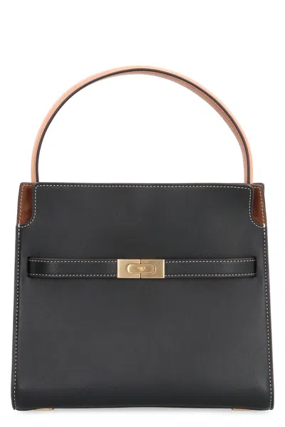 Tory Burch Double Lee Radziwill Leather Handbag In Black