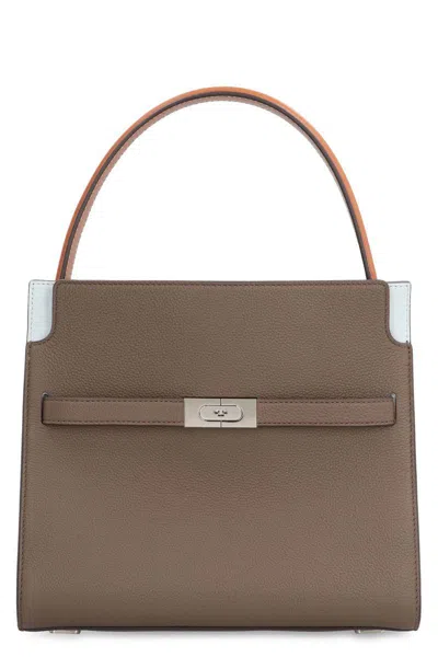 Tory Burch Double Lee Radziwill Leather Handbag In Brown