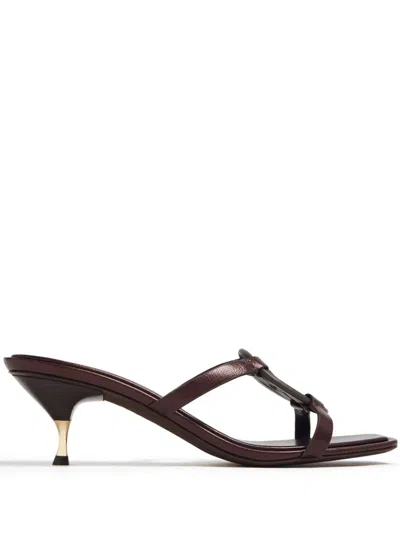 Tory Burch Double T 55mm Leather Mules In Brown