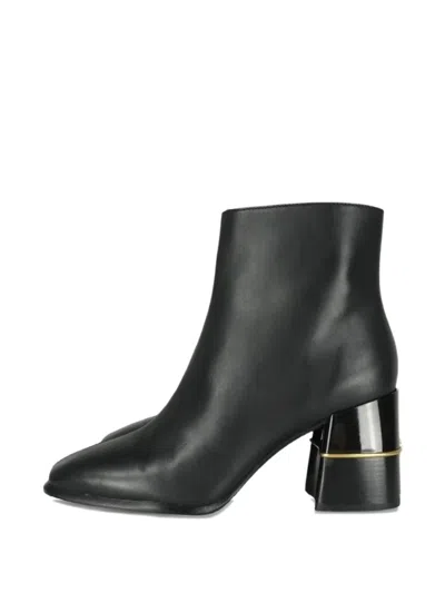 Pre-owned Tory Burch Double T Ankle Boots In Black
