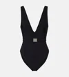 Tory Burch Double T Belted Swimsuit In Black