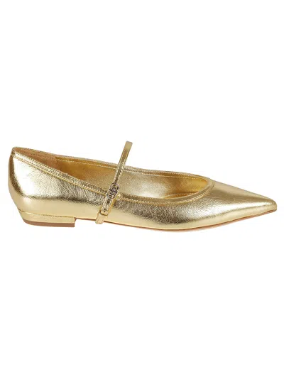 Tory Burch Double T Buckel Mary Jane Ballerinas In Gold