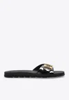 Tory Burch Double-t Buckle Flat Slides In Black