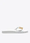 Tory Burch Slide Sandals With Metallic Buckle Accent In White