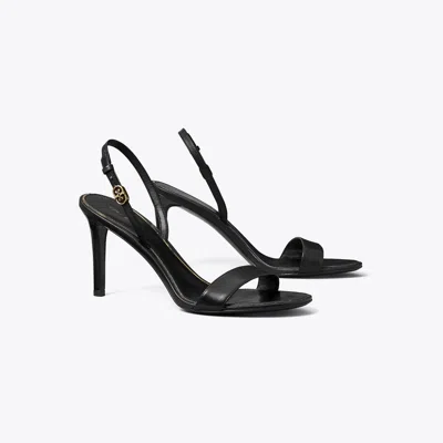 Tory Burch Double T Buckle Heeled Sandal In Black