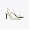 Tory Burch Double T Buckle Heeled Sandal In White