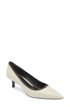 Tory Burch Double T Buckle Kitten Heel Pump In Light Cream / Perfect Black