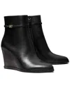Tory Burch Double T Buckle Leather Wedge Boot In Black