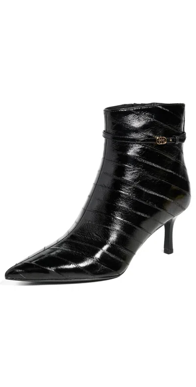 TORY BURCH DOUBLE T BUCKLE POINTED ANKLE BOOTS 65MM PERFECT BLACK