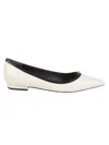 Tory Burch Double T Buckle Pointed Toe Ballerinas In White