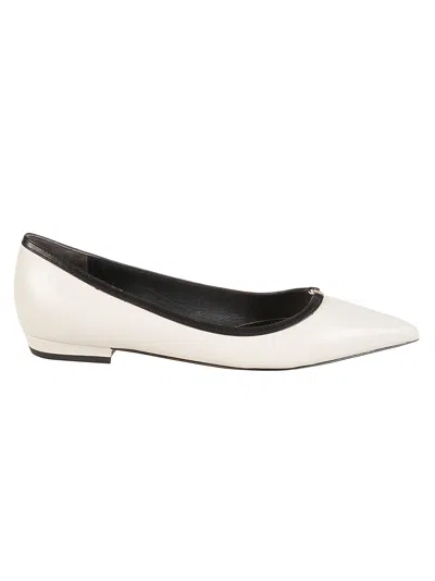 Tory Burch Double T Buckle Pointed Toe Ballerinas In White