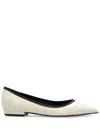 Tory Burch Double T Pointed-toe Flats In Light Cream Perfect Black
