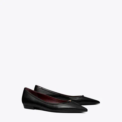 Tory Burch Double T Buckle Pointed-toe Flat In Black