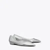 Tory Burch Double T Buckle Pointed-toe Flat In Shiny Silver