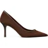 Tory Burch Double T Buckle Pointed Toe Pump In Brown