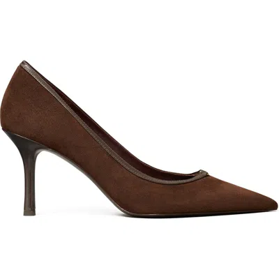 Tory Burch Double T Buckle Pointed Toe Pump In Brown