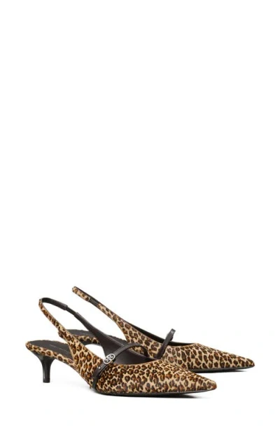 Tory Burch Double T Buckle Slingback Mary Jane Kitten Heel Pump In Animal Print