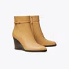 Tory Burch Double T Buckle Wedge Boot In Brown
