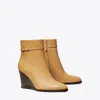 Tory Burch Double T Buckle Wedge Boot In Ginger Shortbread