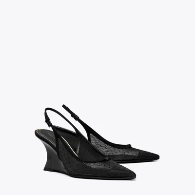 Tory Burch Double T Buckle Wedge In Nero/perfect Black