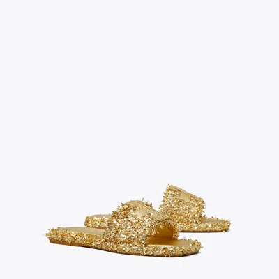Tory Burch Double T Burch Slide In Gold/gold