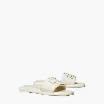 Tory Burch Double T Leather Medallion Slide Sandals In Dulce De Leche