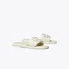 Tory Burch Double T Leather Medallion Slide Sandals In White