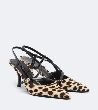 Tory Burch Double T Calf Hair Slingback Pumps In Animal Print
