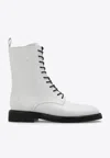 Tory Burch Double T Calf Leather Combat Boots In White