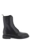 Tory Burch Leather Double-t Combat Booties With Inner Zip In Black