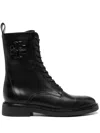 Tory Burch Leather Double-t Combat Booties With Inner Zip In Black