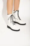 Tory Burch Double T Calf Leather Combat Boots In White