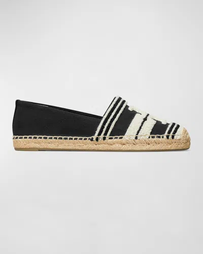 Tory Burch Double T Cotton Espadrilles In Nero / Light Alabaster