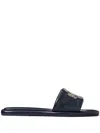 Tory Burch Double T Leather Medallion Slide Sandals In Black