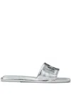 Tory Burch Double T Deco Burch Slide In Silver