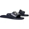 Tory Burch Double T Deco Sport Slide Sandal In New Navy