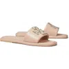 Tory Burch Double T Deco Leather Sport Slide Sandals In Shell Rose Pink