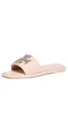 Tory Burch Double T Deco Leather Sport Slide Sandals In Shell Rose Pink