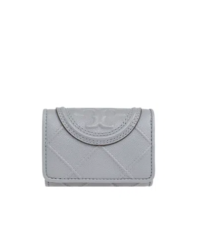 Tory Burch Double T-embossed Leather Wallet In Gray